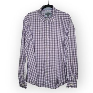 Johnston & Murphy Purple, White, and Blue Gingham Plaid Button Down Shirt